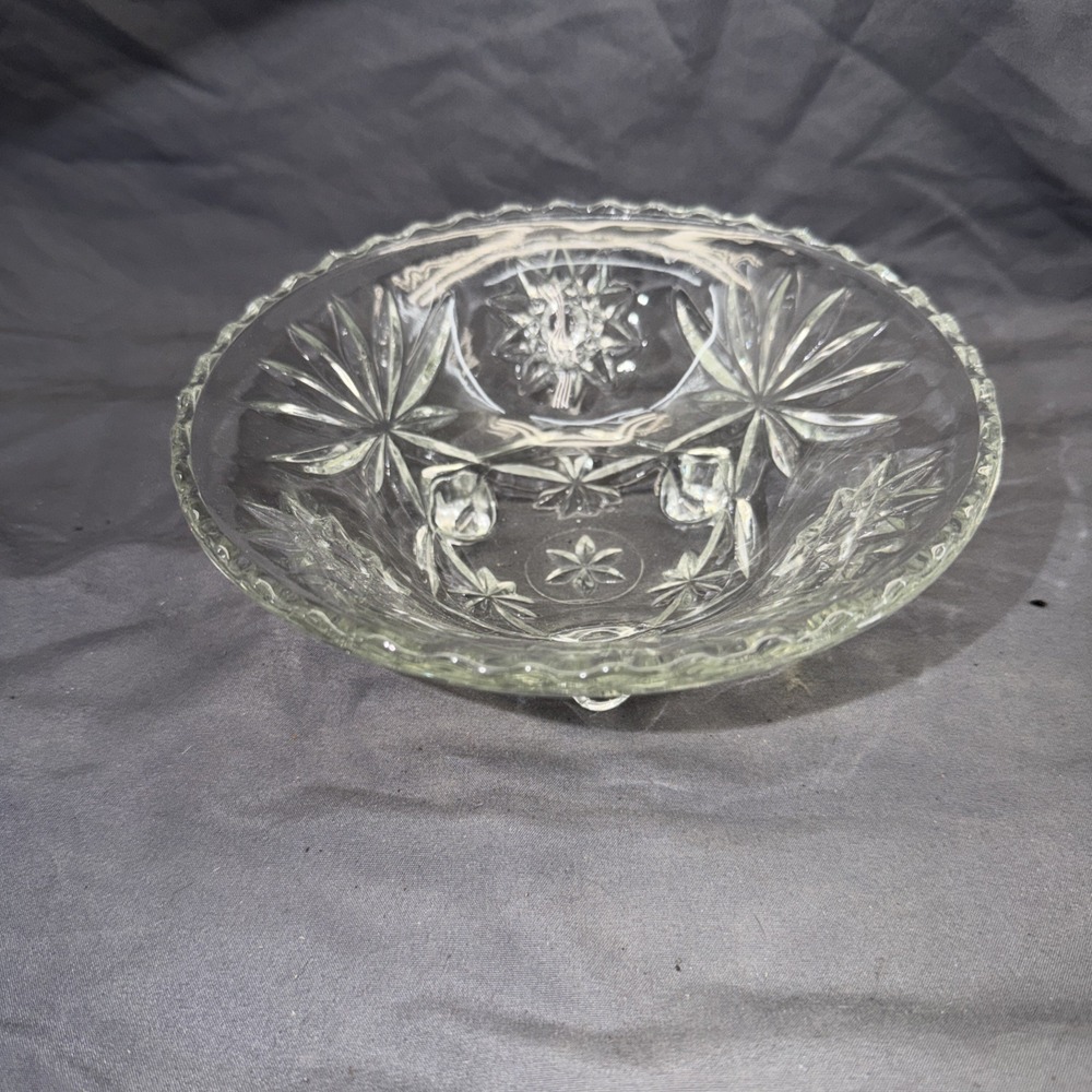 Vintage Anchor Hocking Star of David Crystal Glass Footed Bowl - Candy Dish